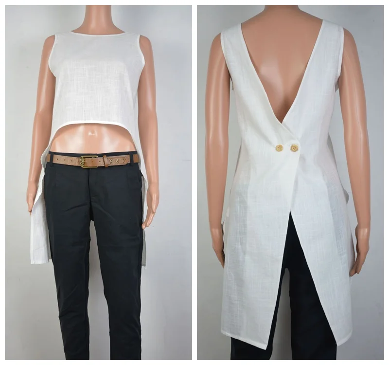 

MosiMolly 2021 Summer White Tops Irregular Hem Backless Tops Casual Female Blusas