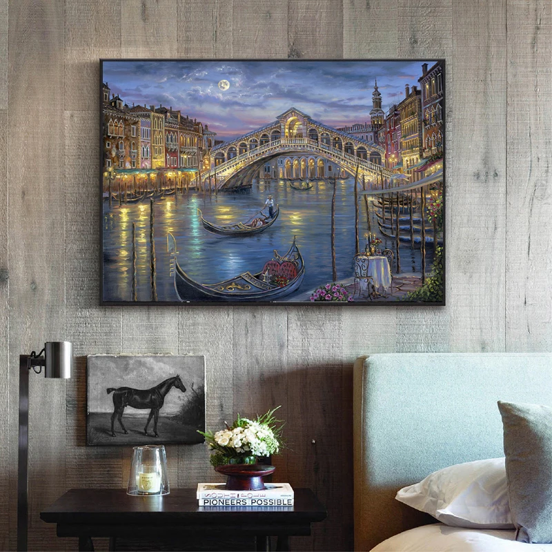 Dly 5D Diamond Embroidery Venice City Landscape Diamond Painting Bridge And Boat Cross Stitch The Paintings Of Rhinestone Scener