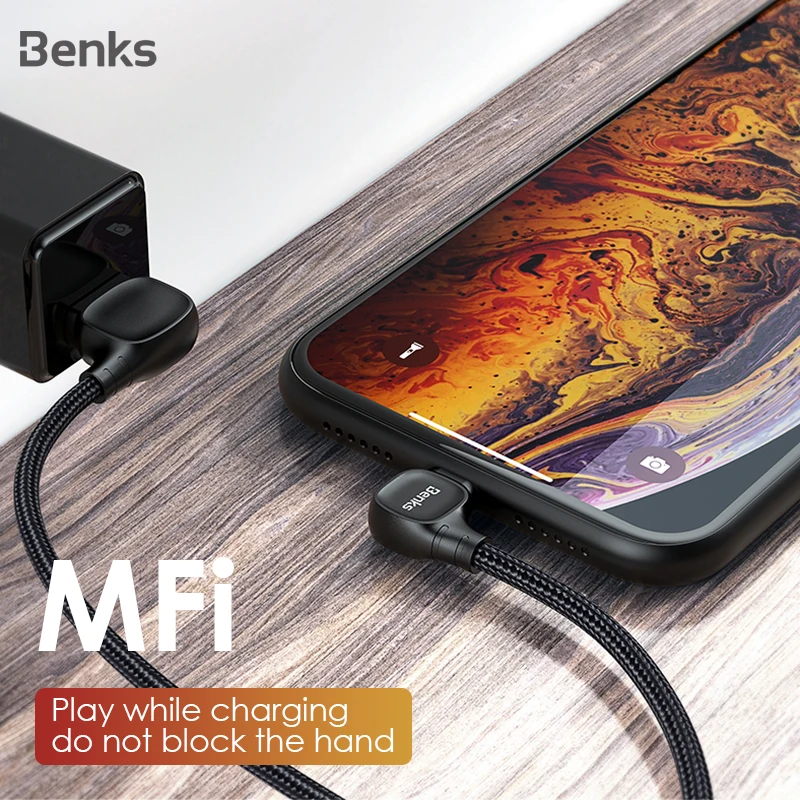 USB кабель Benks MFi M12 для iPhone X 11 Pro XS MAX XR 8 7 6 Plus SE 90 градусов 2 4 А быстрой зарядки