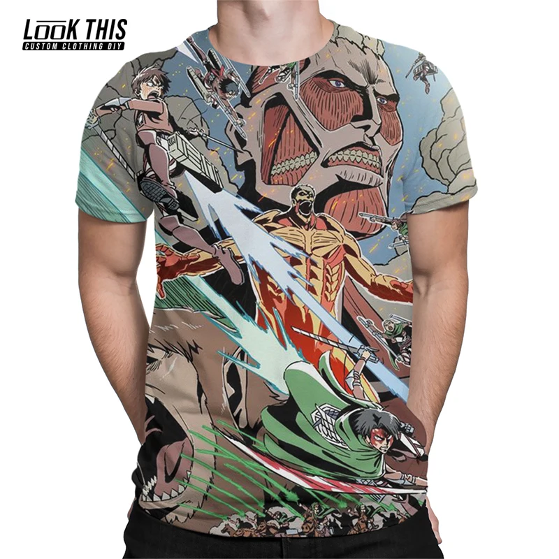 

Attack on Titan 3D Print Anime Cool Men's Oversized T Shirts O-neck Hiphop Loose T-shirt Male Funny Short Sleeve Street Tops
