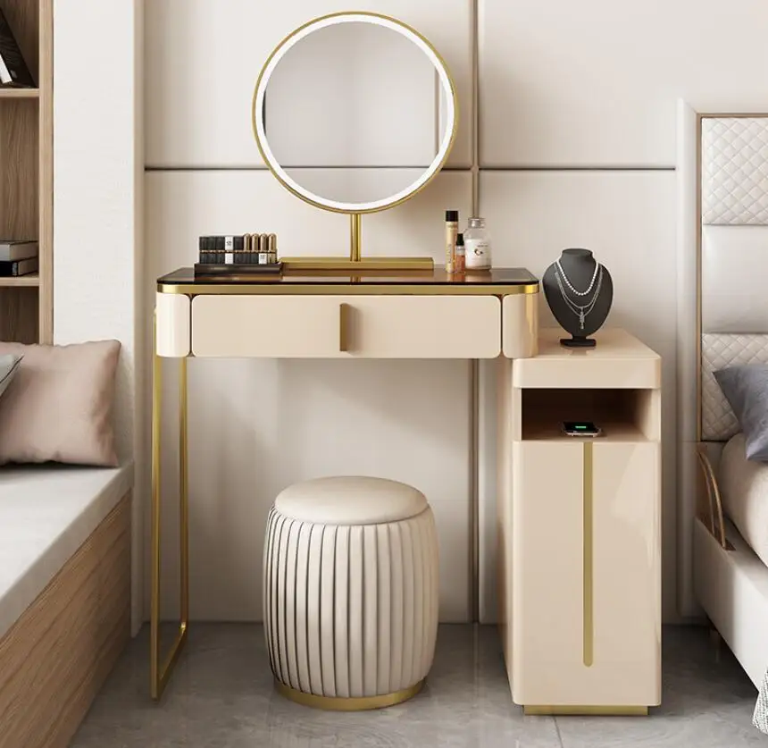 

Bedroom net red ins wind modern glass dressing table mini nordic high-end light luxury dressing table