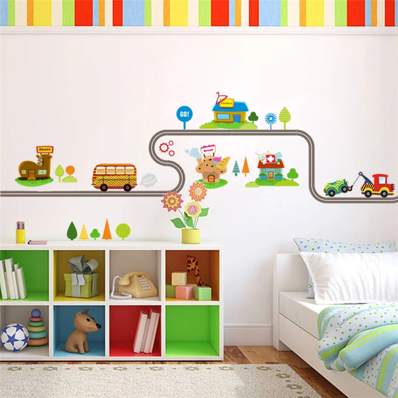 

Cartoon Cars Bus Wall Stickers For Kids Room Bedroom Kindergarten Decoration Diy Animal Wall Art Murals Pvc Decals Poster