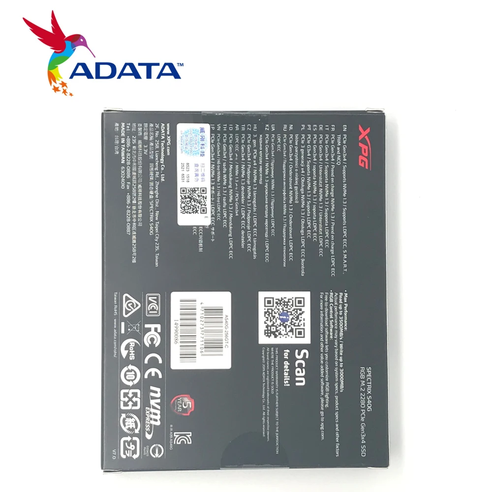 ADATA XPG S40G 512 ГБ 256 1 ТБ RGB 3D NAND PCIe Gen3x4 NVMe 3 м. 2 2280 Внутренний твердотельный Накопитель