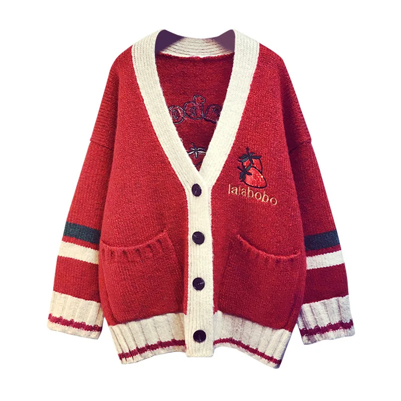 

Fimihawa Autumn Winter New Women's Knitted Sweater V-neck Long Sleeve Single-breasted Cardigan Fashion Chic Casual Jacket Women