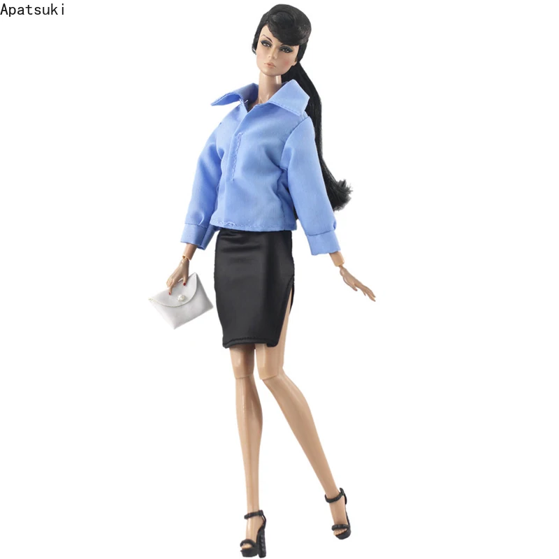 Синий комплект одежды для куклы Барби модная женская блузка топ черная юбка