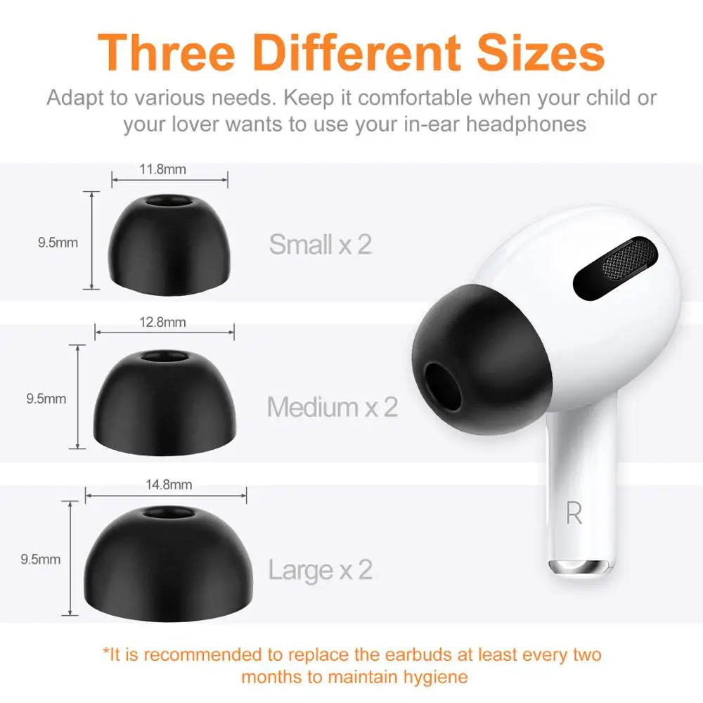 6 пар шумоподавляющих насадок из пены с эффектом памяти для Airpods Pro сменные