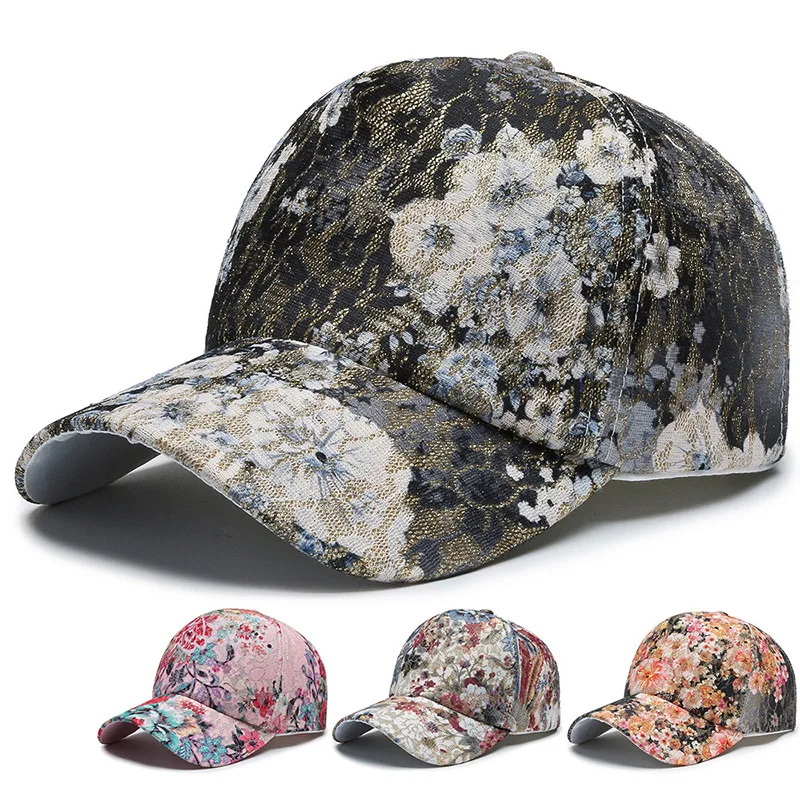 

FS Chinese Style Embroidery Streetwear Hip Hop Caps For Women Elegant Flower Pattern Baseball Cap Pink Black Bone Trucker Hats