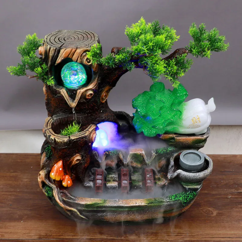 

Three Waterwheel Jade Cabbage Feng Shui Wheel Fountain Enrichment Ruyi House Blessing and Fortune Drawing NAFU Water Wood Five