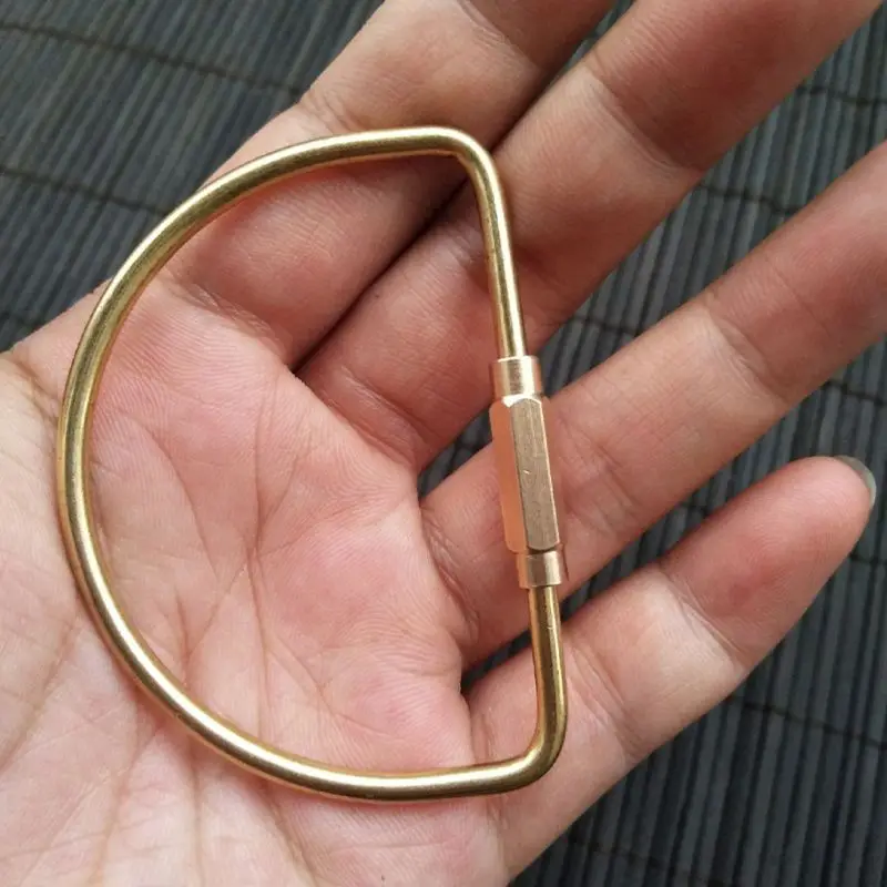 

69HB Durable Brass Screw Lock Keychain Simple Brass Key Chain Ellipse Oval Shape Key Ring Lock Clip Key Holders for Men Women