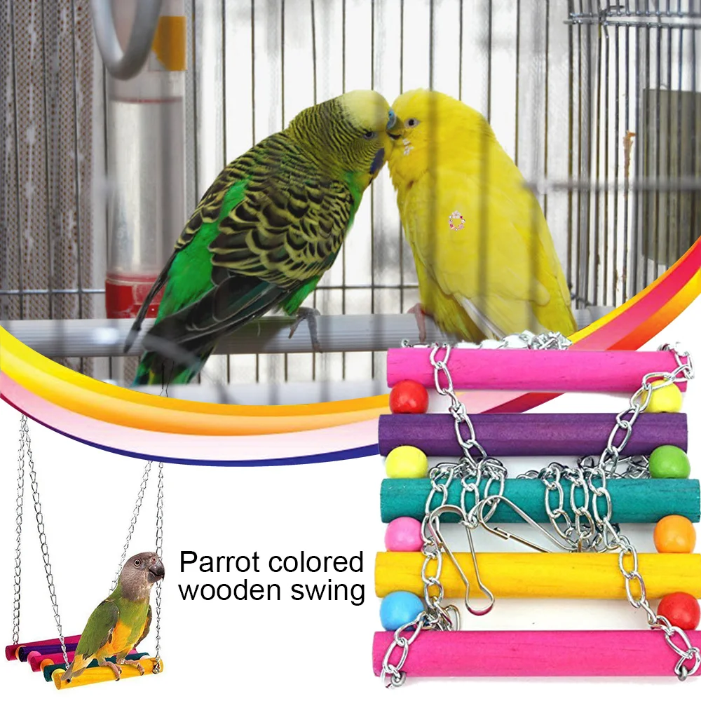 

Игрушка-качели для птиц, качели-попугай с подвесным мостом, разноцветная подвесная игрушка-качели размером 11,8x10 см