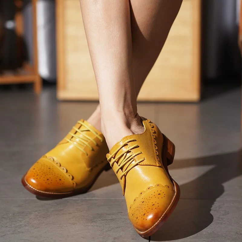 Женские оксфорды на плоской подошве Yinzo винтажные кроссовки из натуральной кожи