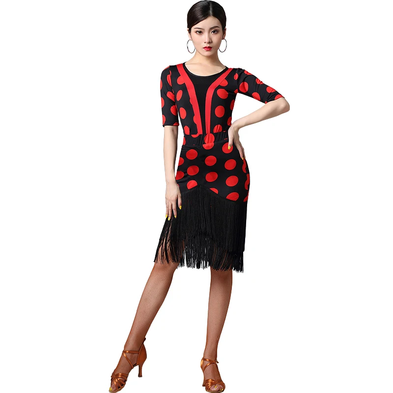 

2020 Latin Dance Dress Women Practice Latin Tops Fringe Skirt Professional Latin Competition Dress Rumba Performance Costume