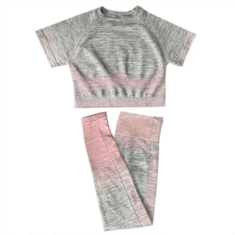 

Women Workout Outfit Short Sleeve Crop Top Leggings Seamless Knit Yoga Tracksuit XXUF