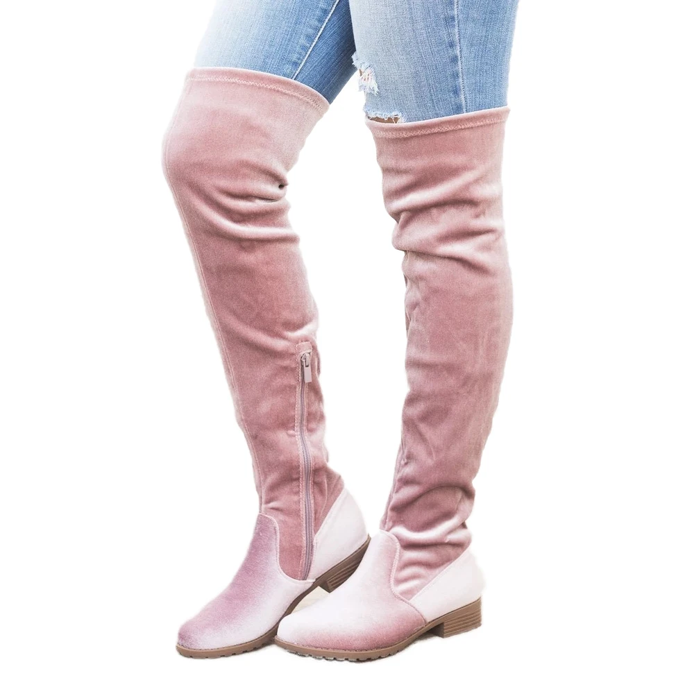 pink Puimentiua/облегающие сапоги; пикантные женские зимние сапоги выше колена из замши; женские модные зимние сапоги до бедра; женские сапоги на молнии - Цвет: pink