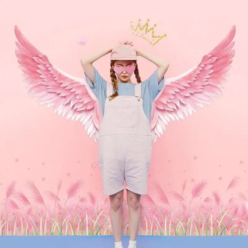 Розовые большие ангельские крылья настенные виниловые наклейки с крыльями птиц