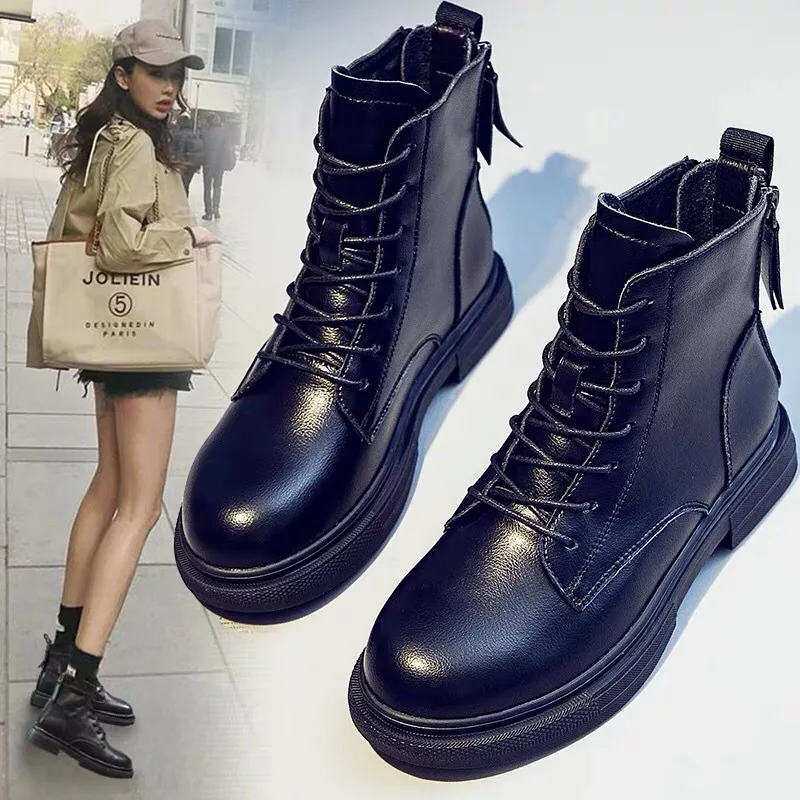 Женские ботильоны на молнии сзади ботинки в английском стиле из коровьей кожи