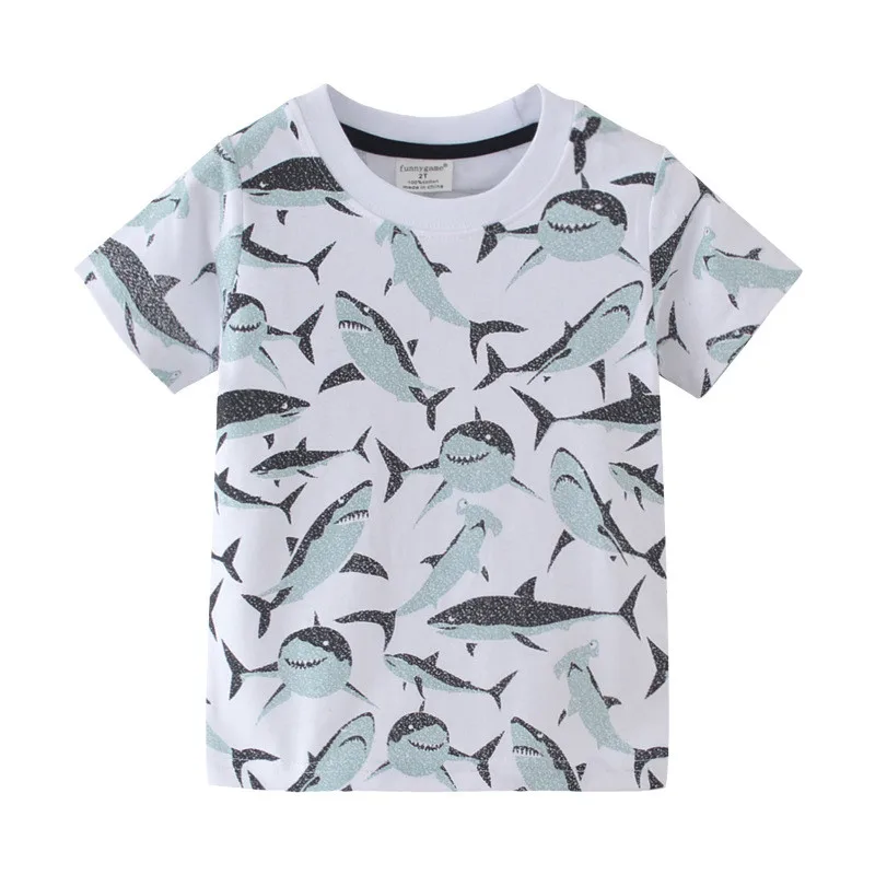 

Funnygame 100% Cotton Short Sleeve Summer Boys Girls Tees Animals Sharks Tops for Boys Girls T shirts Kids Clothes