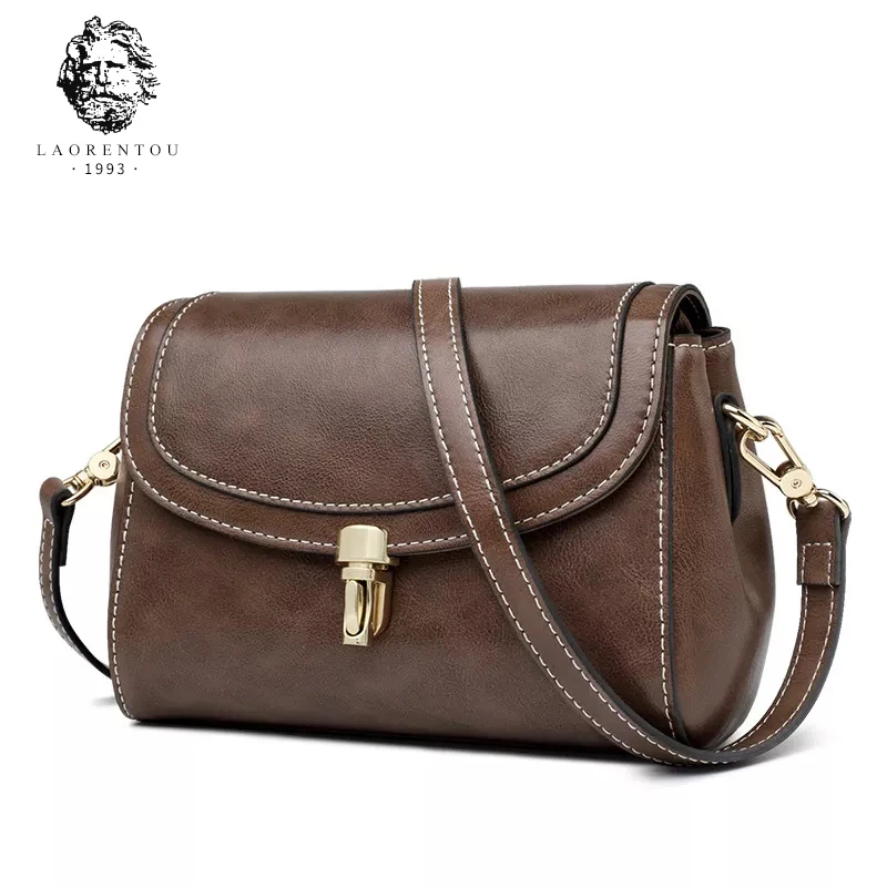 Женская винтажная кожаная сумка LAORENTOU черная маленькая через плечо Классическая