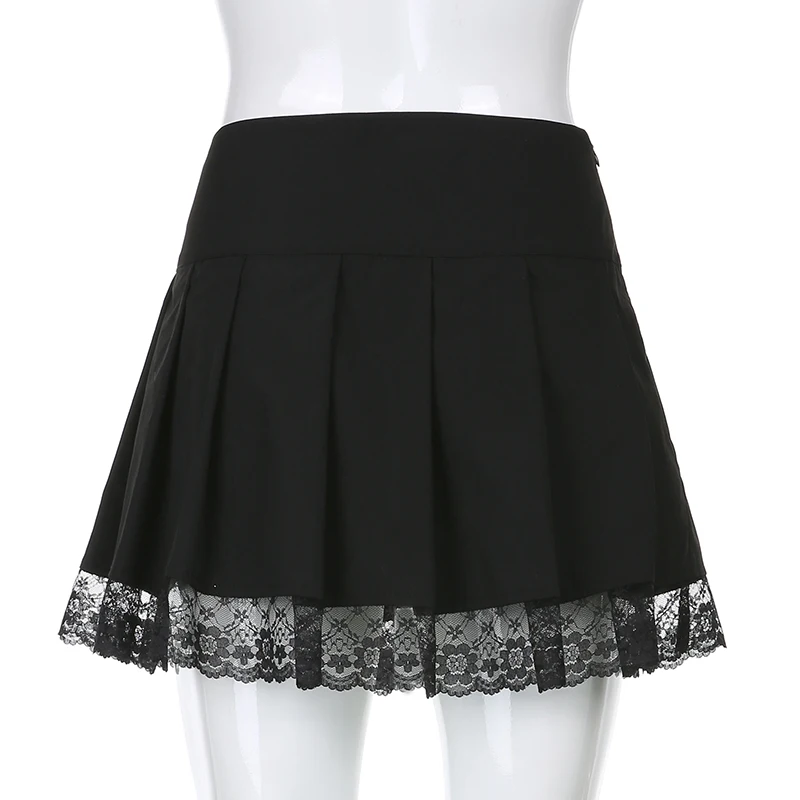 

Woman Punk Style Dark Academia Aesthetic Vintage 90s Streetwear Black Dance Mini Skirts Sweetown Lace Up Goth Y2K Pleated Skirt