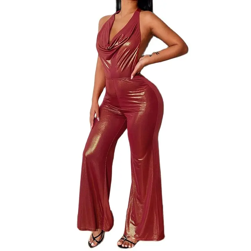 

Sylph Bling Glitter Jumpsuits Halter Backless Boot Cut Women's Jumpsuit Streetwear Romper Elegant Fashion Women Clothes Festival