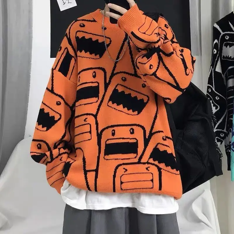 

Cartoon Sweater Men's Trend Loose Round Neck T-Shirt Hong Kong Style Autumn Winter Version Cool Sweater Coat Student Fashion