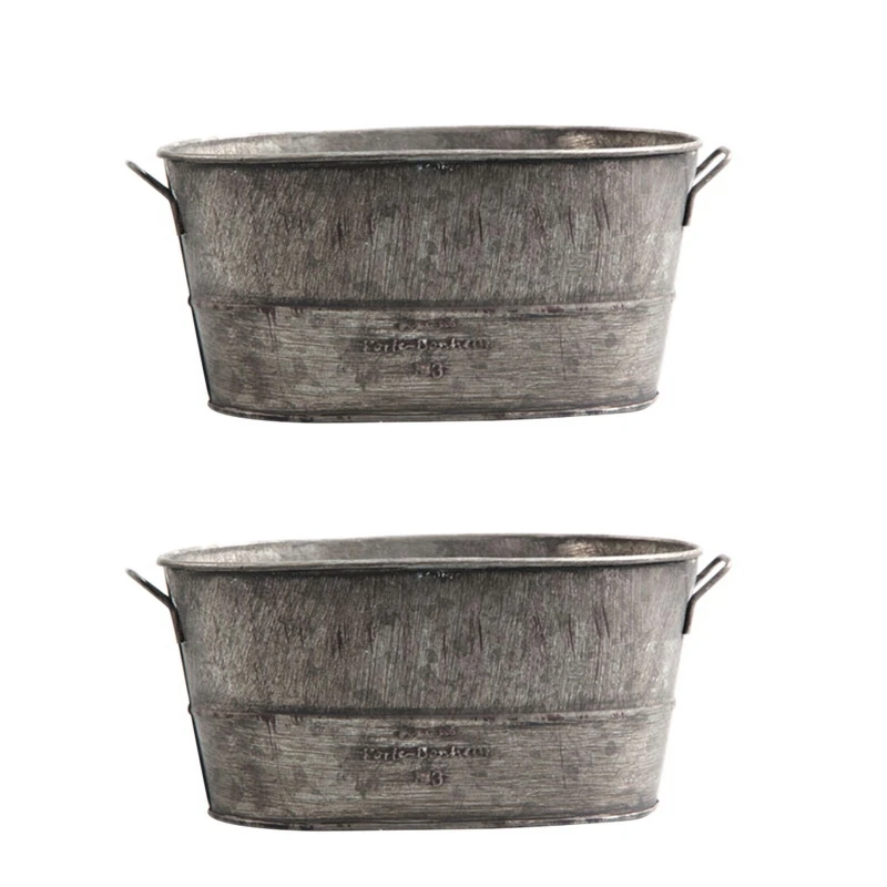 

2Pc Garden Plant Pot Decorative Vintage Succulent Planter Iron Flower Pot Home Decor Planter Zinc Coat Bucket Boxes-ABUX