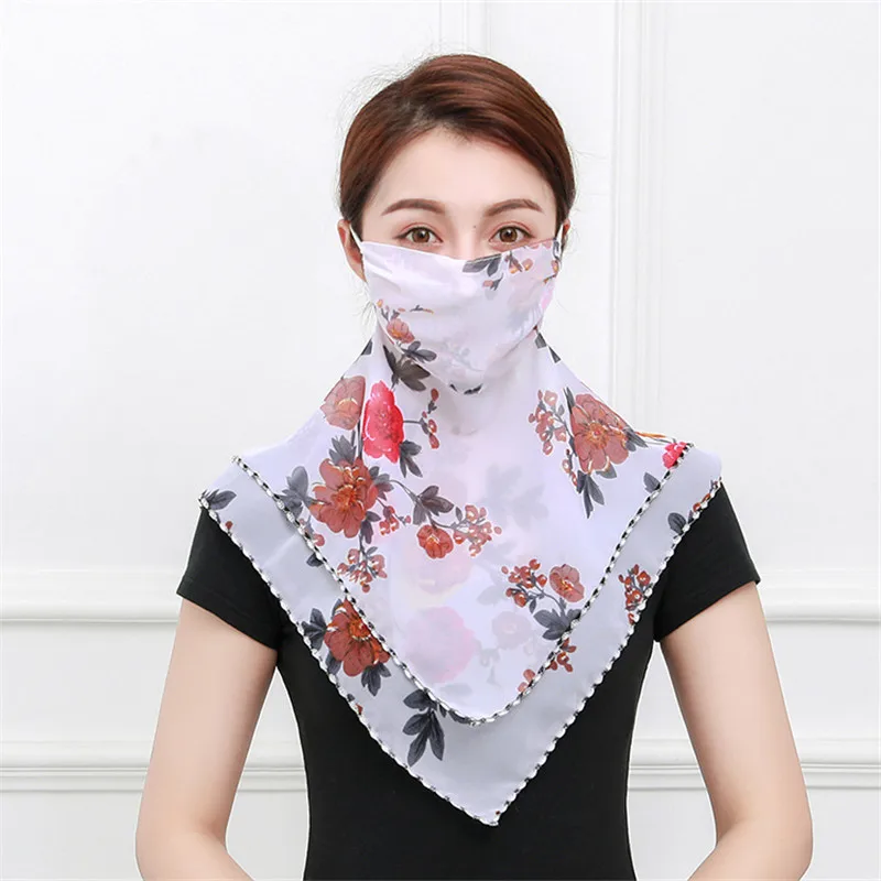 

2020 floral Print Chiffon Face Mask Women Sunscreen Scarf Neck Cover Hiking Riding Mouth mask Scarfs for ladies scarves Wraps