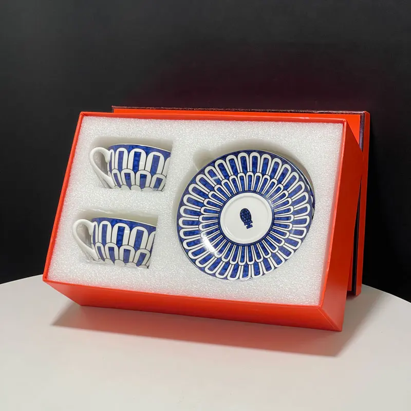 Luxury Porcelain Coffee Cups and Saucers Set With Orange Box Wedding Birthday Housewarming Gift Fine Bone China Tea | Дом и сад