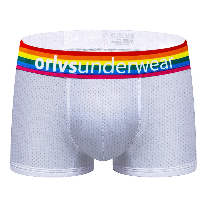 

Men Boxers Mesh Underwear U Convex Pouch Rainbow Breathable Cotton Soft Short Boxer Male Underwear Man Panties Men Hombre Cueca