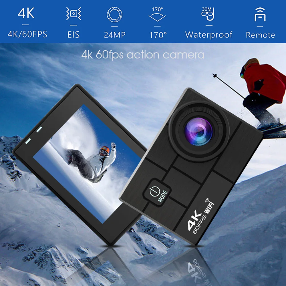 Продажа Экшн-камера 4K/60FPS 24 МП 2,0 дюймовый ЖК-экран Водонепроницаемая 170 широкоугольная 2,4G Беспроводная Спортивная камера с дистанционным управлени...