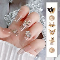 double layer butterfly love chain pendant nail art diamond diy nail art decorations 3d alloy jewelry nail rhinestones