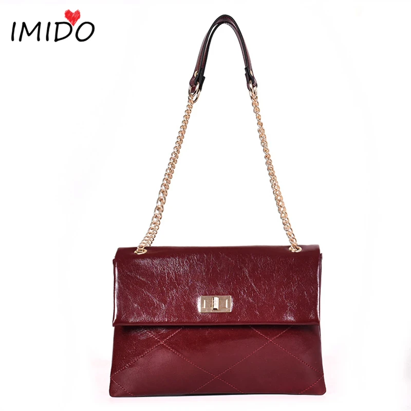 Сумка-конверт женская винтажная кожаная модный саквояж на плечо с цепочкой