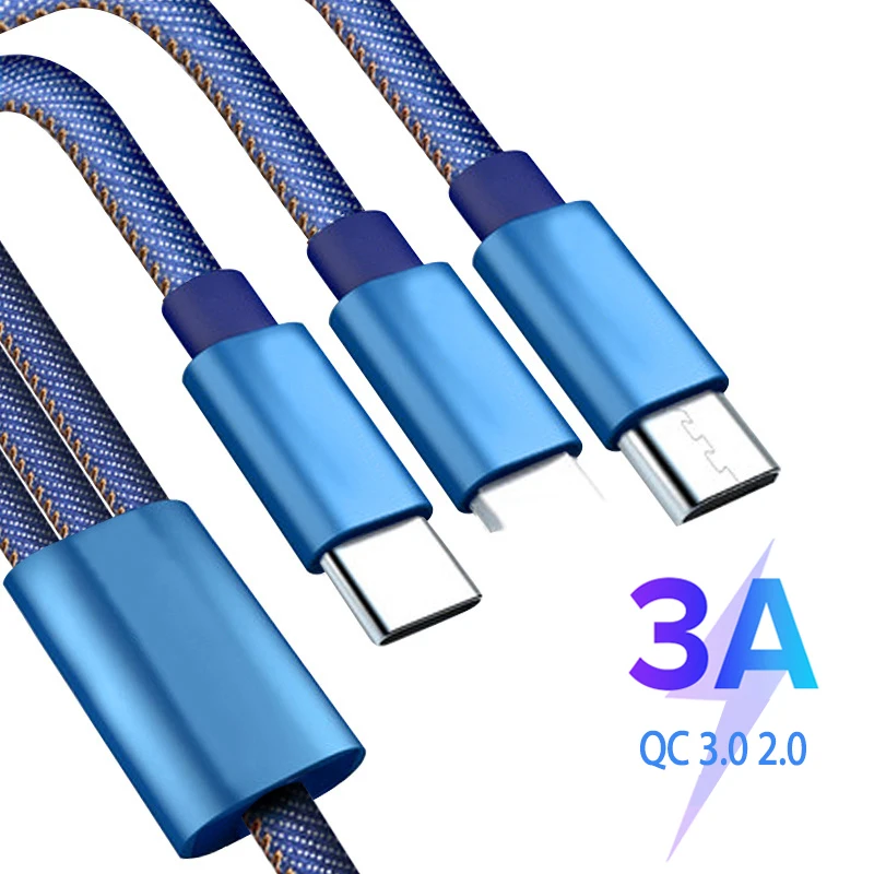 3 в 1 Micro usb type C кабель для быстрой зарядки Мульти Usb порт несколько зарядный кабель Usbc телефонные кабели для samsung Note10 Redmi 8 8A