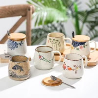 350ml japanese style ceramic coffee mug with lid spoon large capacity home breakfast milk cup office coffee tea cup
