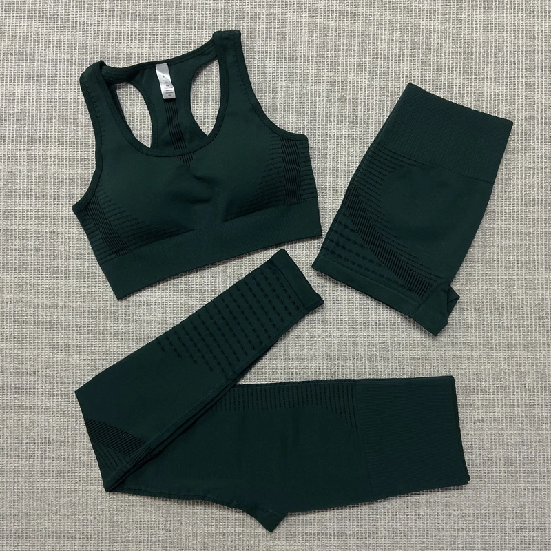 Бесшовный комплект для йоги 3 шт. женская одежда спортивного зала фитнеса