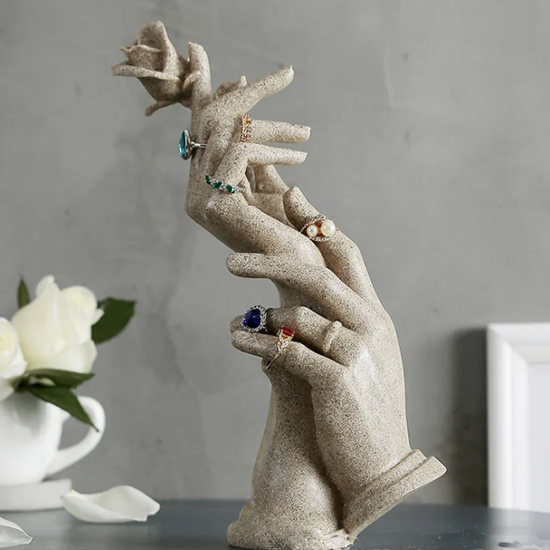 Смола две руки дизайн розовой формы портретная модель держатель для колец