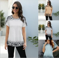 summer leopard print short sleeved t shirt casual gradient color o neck slim womens khaki white leopard top harajuku tshirt 2xl