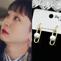 korean drama li tai yuan jin duomei same earrings oval ring beads long earrings retro earrings temperament pearl