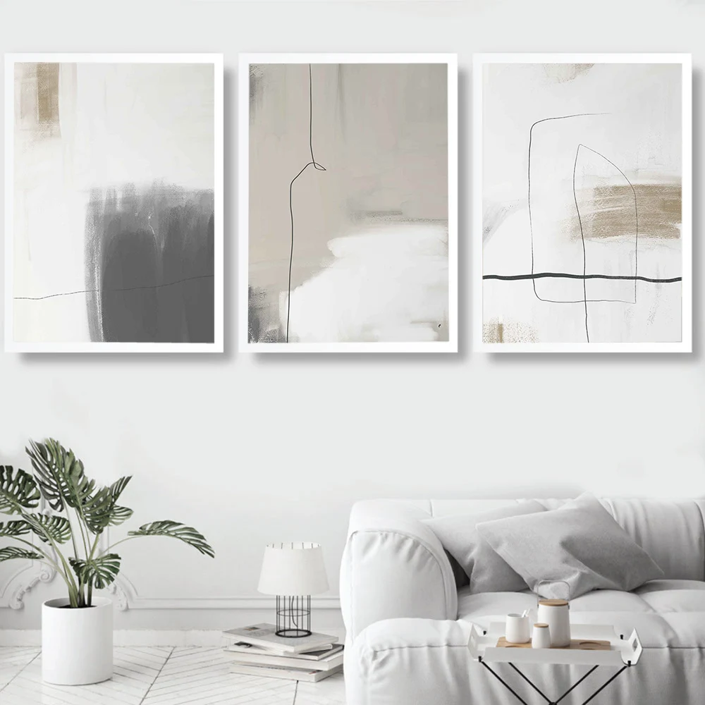 

Современная простая нейтральная настенная живопись, пастельные скандинавские принты, абстрактное искусство, Минималистичная кисть, рисование штриховой линии, живопись на холсте, домашний декор