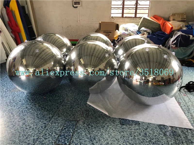 Large inflatable balloon, PVC silver inflatable mirror ball, 1 meter mirror ball for advertising decoration