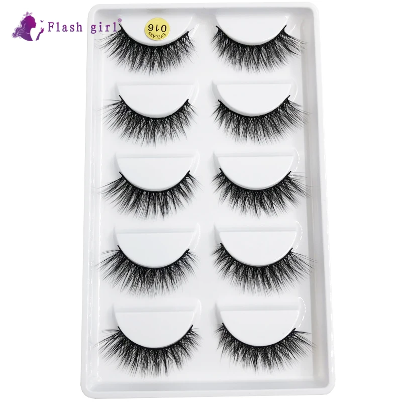 

Flash Girl 5 Pairs 3D Mink False Eyelashes Natural Wispy Fluffy Dramatic Volume Fake Lashes Extension Handmade with Packing 016