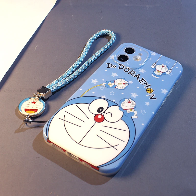 

Doraemon cute cartoon mobile phone case with lanyard for iphone12mini/11pro/12promax/se/xr/7plus/8p/xs/xsmax mobile phone cover