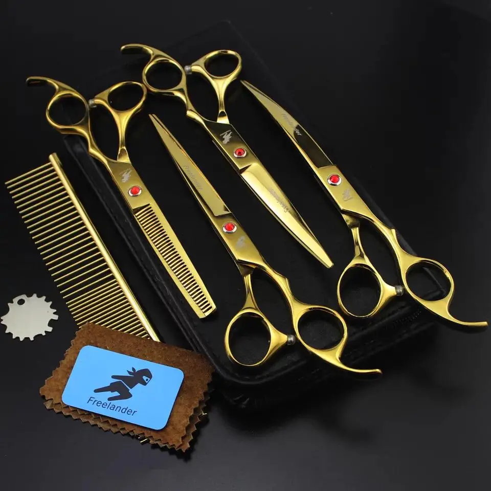 

7.0 inch Pet Scissors Dog Grooming Scissors Set Straight & 2 Curved & Thinning Shears Animals Hair Cutting Tools Kit