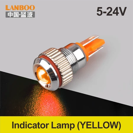 8mm-Yellow(5-24V) LANBOO 8 мм IP68 водонепроницаемый точечный светильник красный зеленый желтый Буле 12 В 24 в 110 В 250 В светодиодная металлическая контрольная лампа световой индикатор - Цвет: 8mm-Yellow(5-24V)