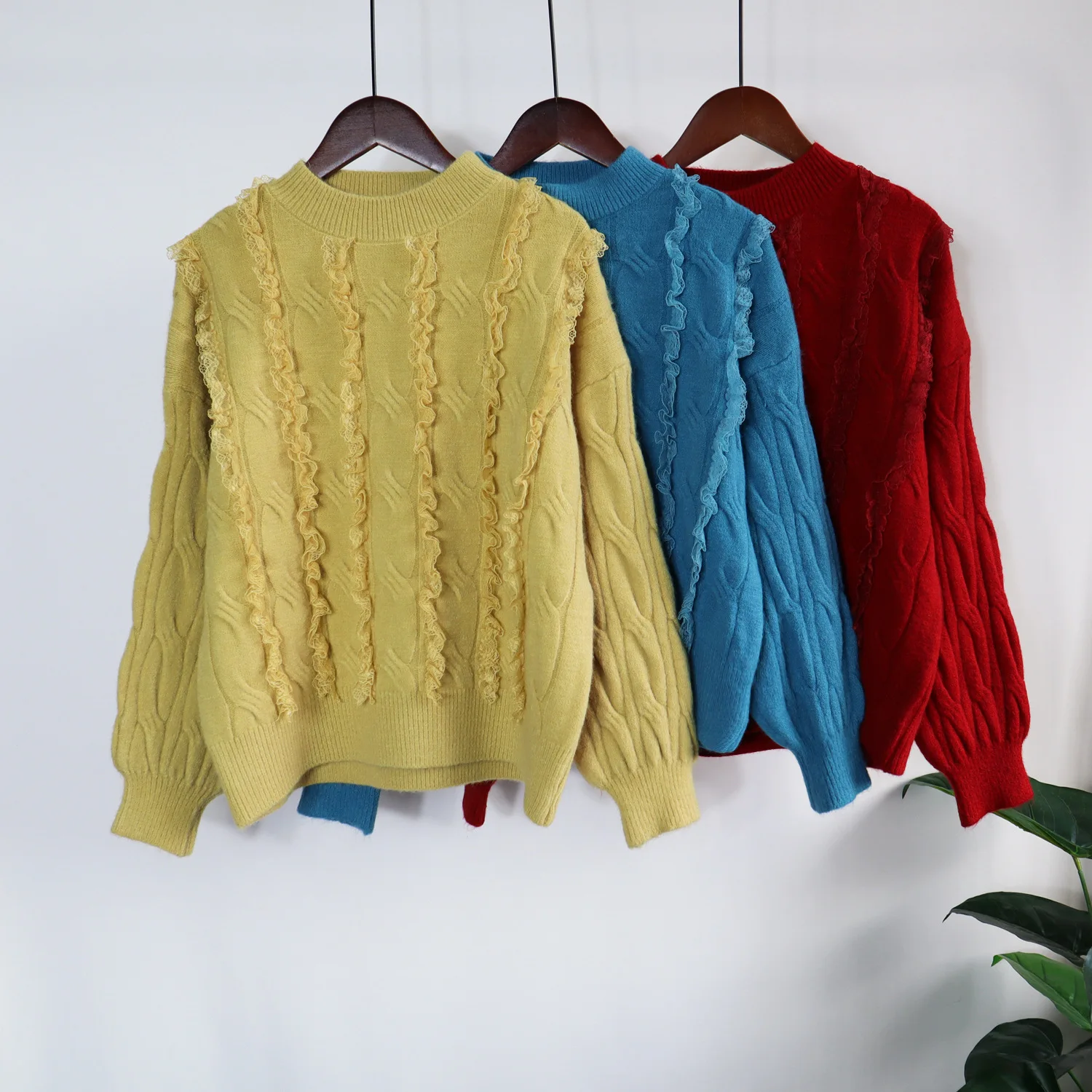 

EBAIHUI Sweater Women Solid Color Lace Mesh Splice Pullover Knitting Elegant Loose O Neck Korean Fashion Jumper Sweet Knitwear