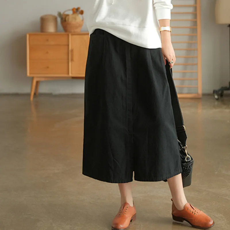 

Женская хлопковая юбка с поясом на резинке, однотонная Повседневная трапециевидная юбка до середины икры в винтажном стиле, S451, 2022