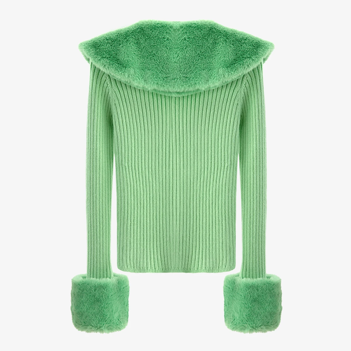 Women Vintage Casual Sweater Fur Patchwork Sweater Women Green White Yellow Knit Cardigans Sweater Women 2020 Fashion Clothes