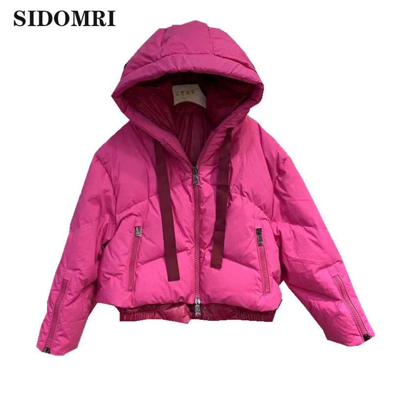 White duck down jacket women's short loose and thick fashion hooded bread jacket to keep warm brand fashion casual coat for lady