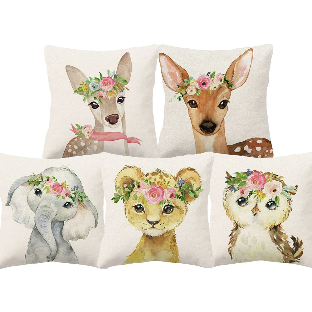 Детские наволочки с животными олень Лев слон кролик Сова ручная роспись домашний
