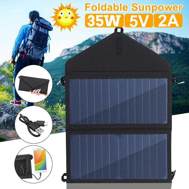 

35W Solar Panel 5V Outdoor Sun Power Folding Solar Cells Charger 2A USB Output Devices Portable Solar Panels for Smartphones